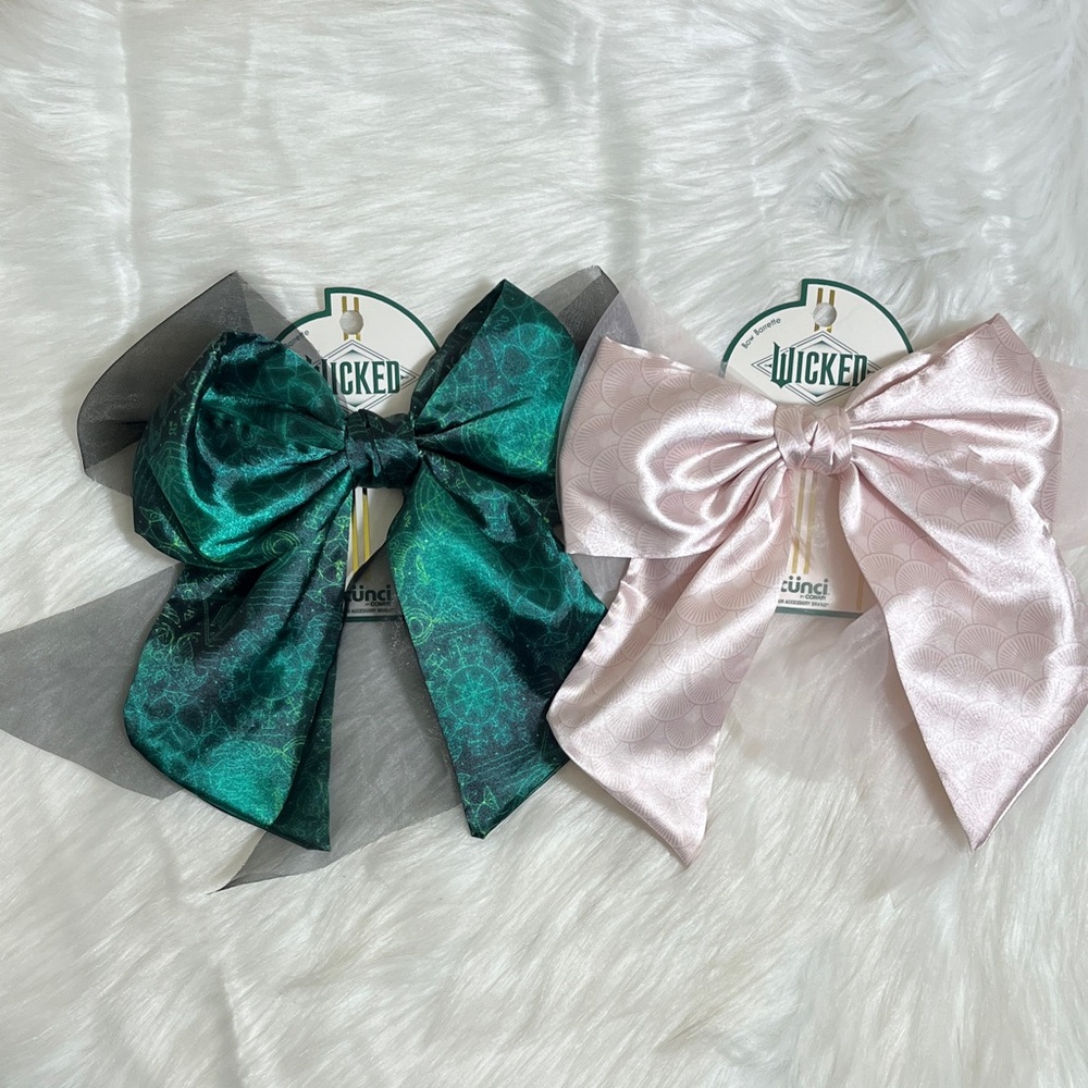 New Wicked Elphaba Galinda Scunci Green Pink Hair Bows Set